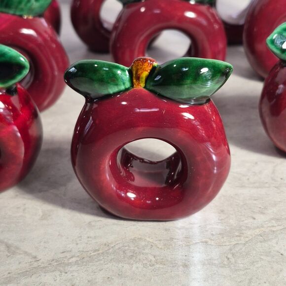 12 Vintage Ceramic Red Apple Napkin Rings, No Chips or Cracks - Picture 8 of 10